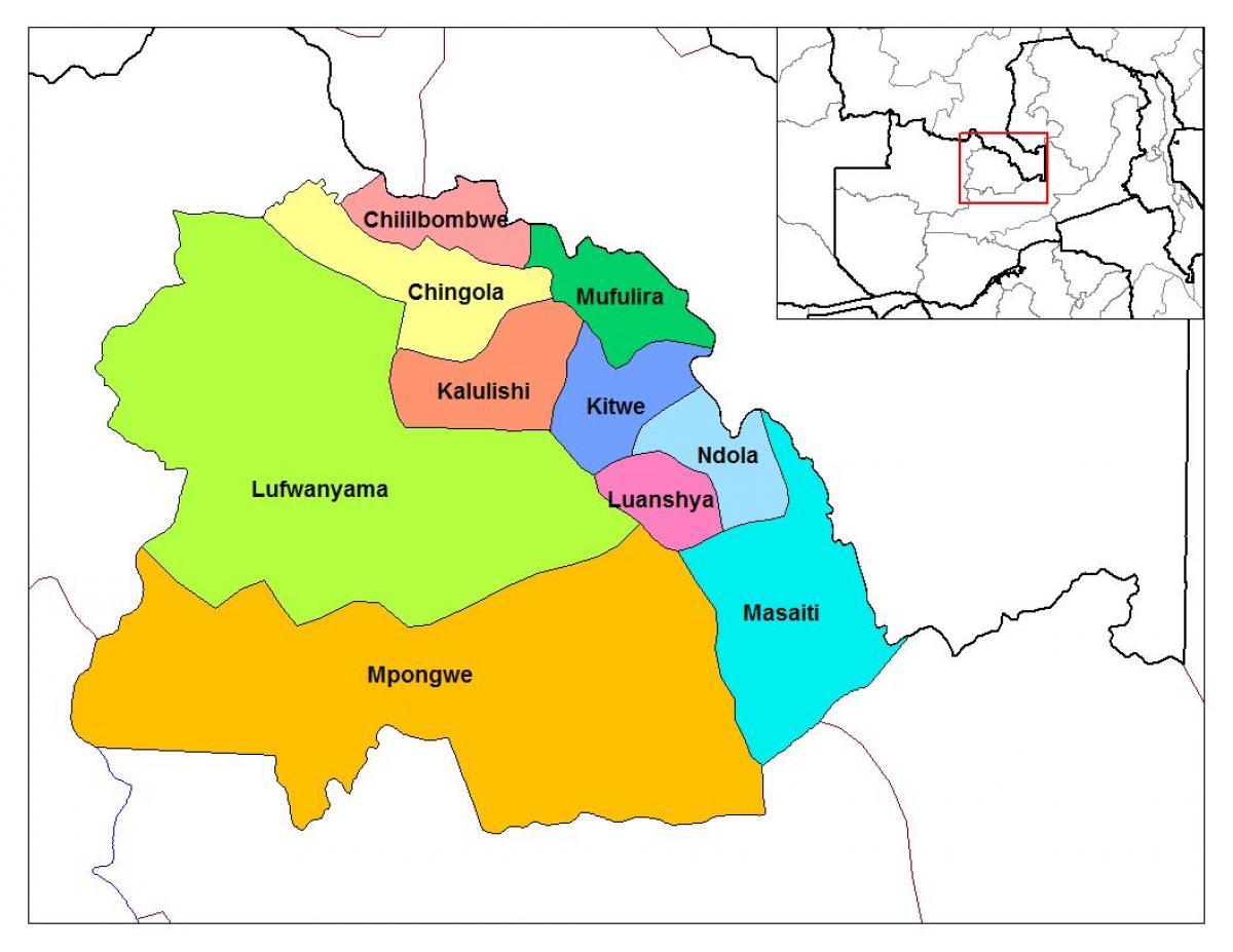 mapa ng copperbelt lalawigan Zambia