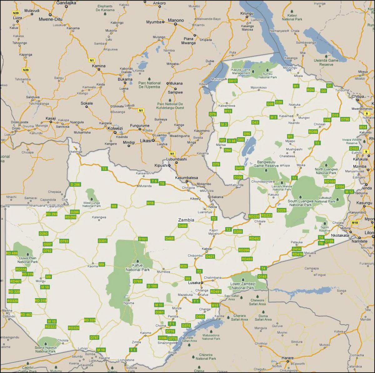 Mapa ng detalyadong Zambia