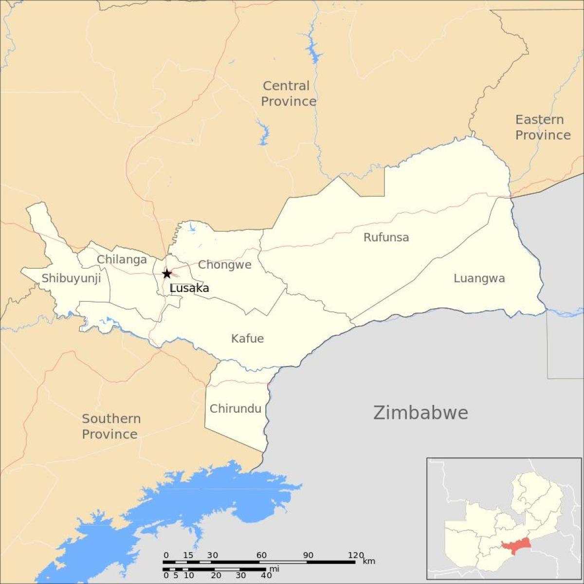 Mapa ng Zambia, lusaka