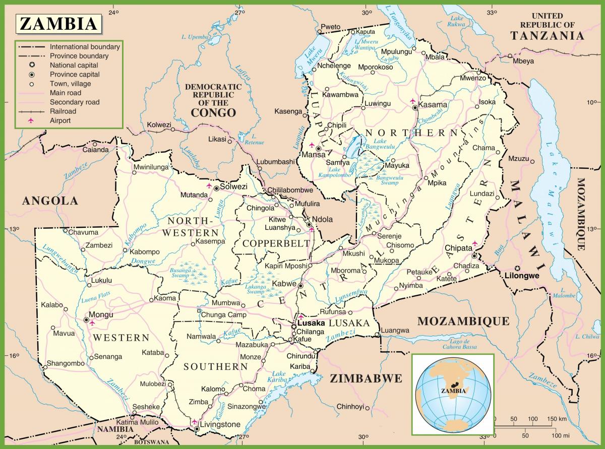 ang mapa ng Zambia